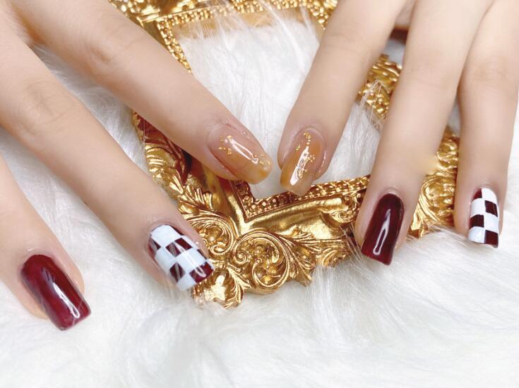 棋盤格美甲，廣西美甲培訓作品