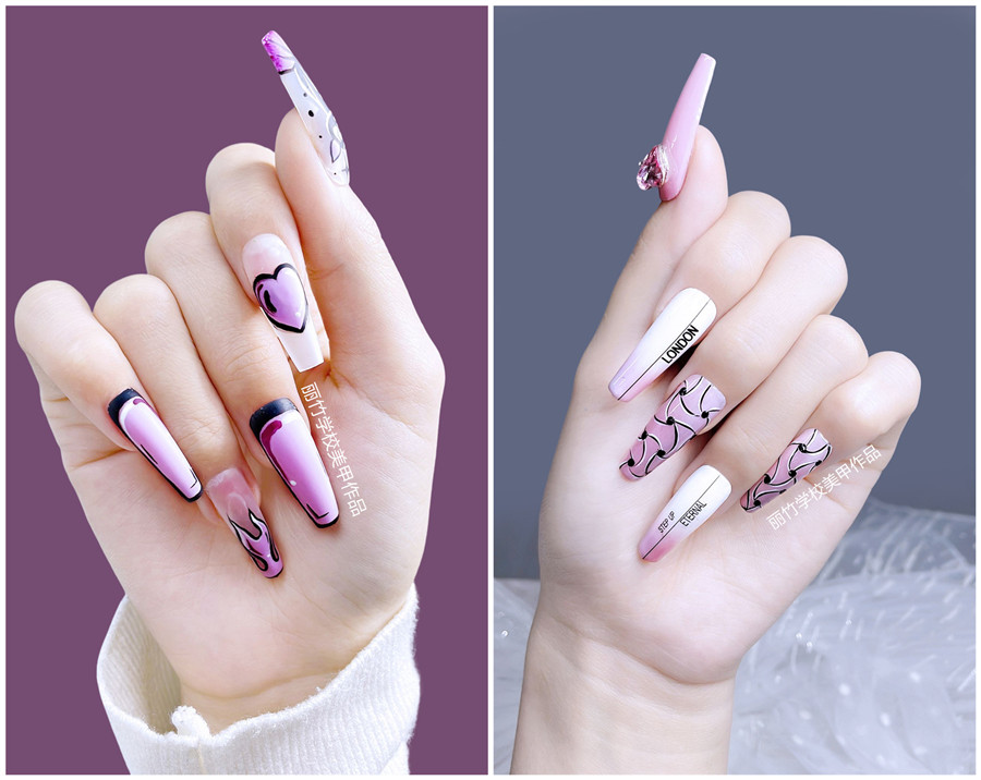 紫色系美甲，南寧學(xué)美甲技術(shù)學(xué)員作品