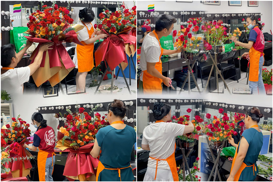 玫瑰開業(yè)花籃制作，廣西插花師學(xué)校學(xué)員作品