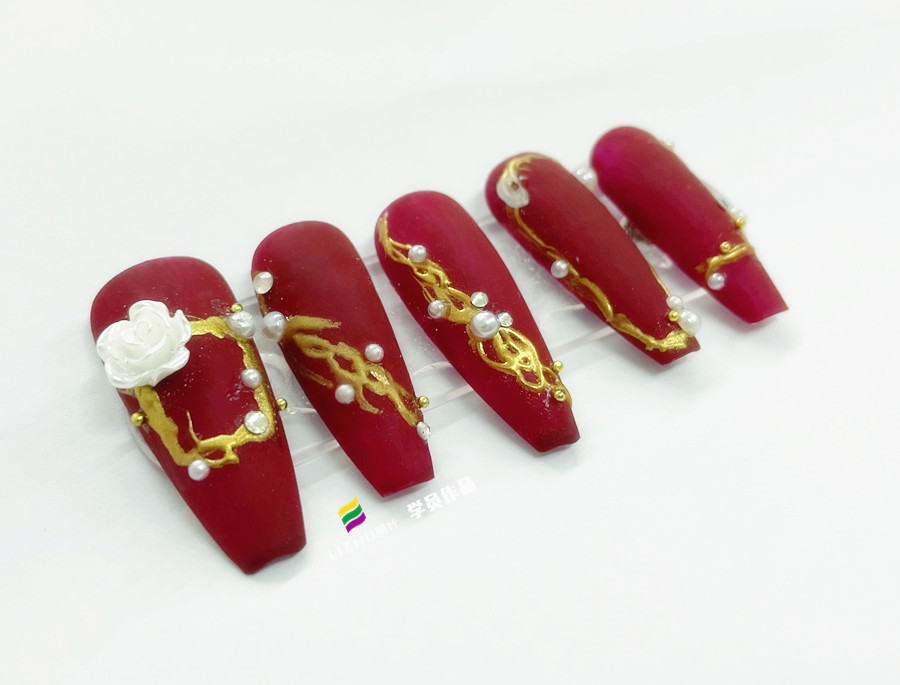 新年紅色美甲，廣西學美甲款式