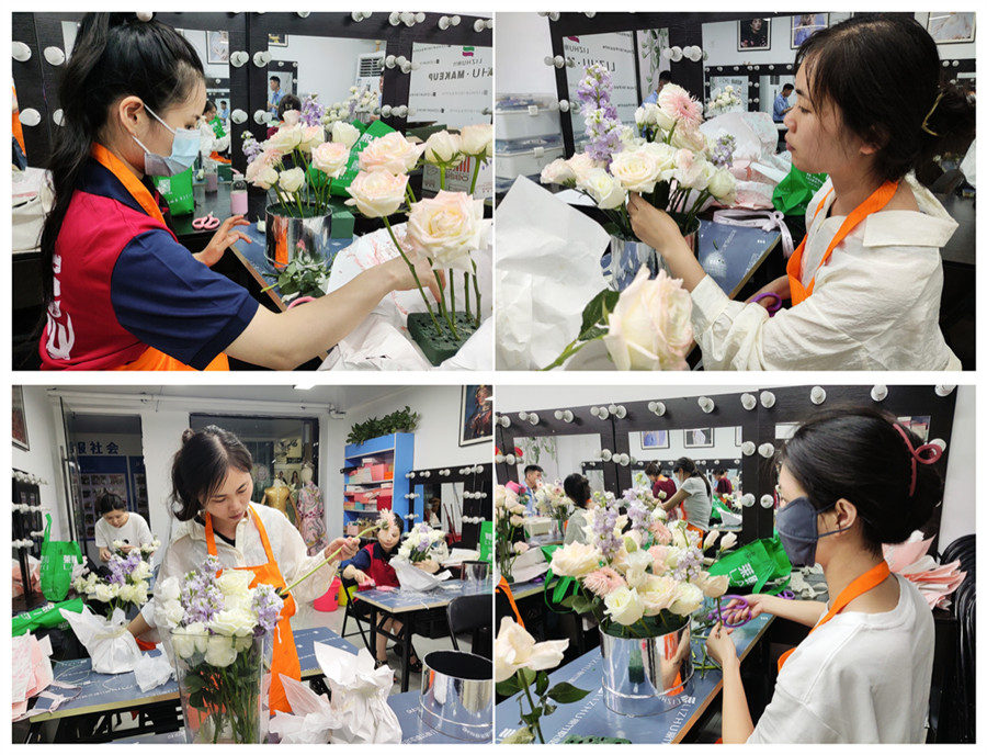 白玫瑰抱抱桶練習，廣西婚慶花藝設計培訓課堂