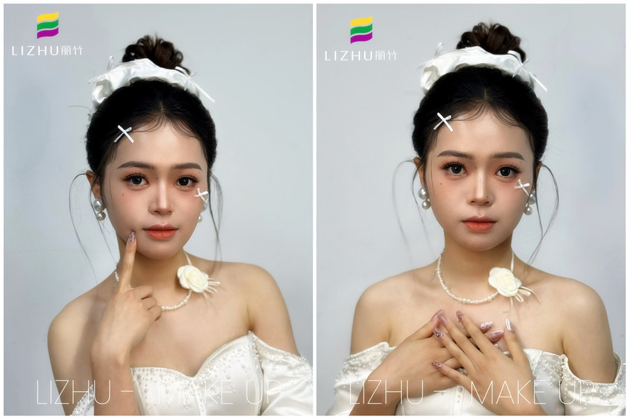 韓系甜美丸子頭新娘，廣西化妝培訓(xùn)高彩