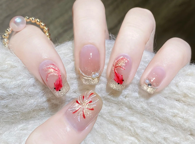 手繪水彩錦鯉美甲教程，廣西美甲課堂示范